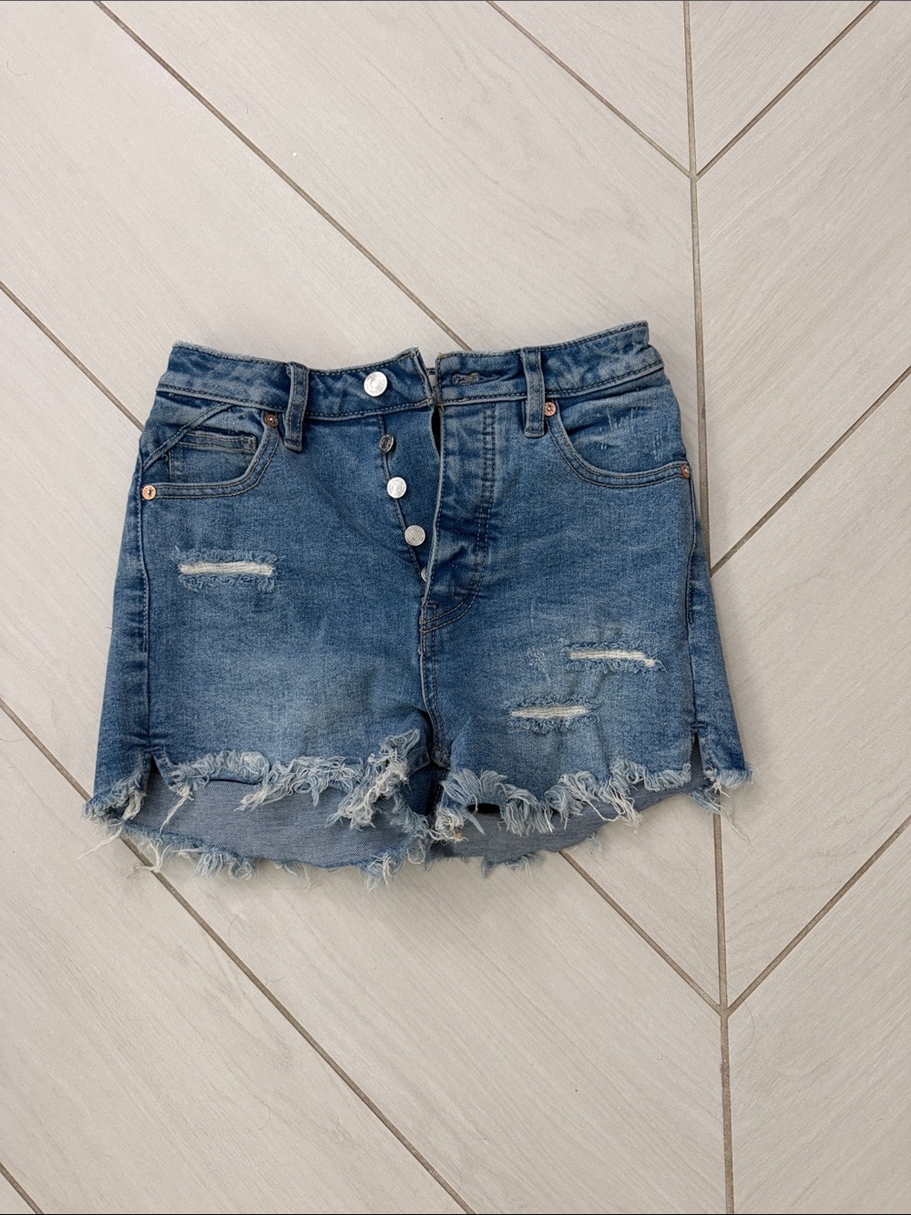 Free People Distressed Jean Shorts in Blue